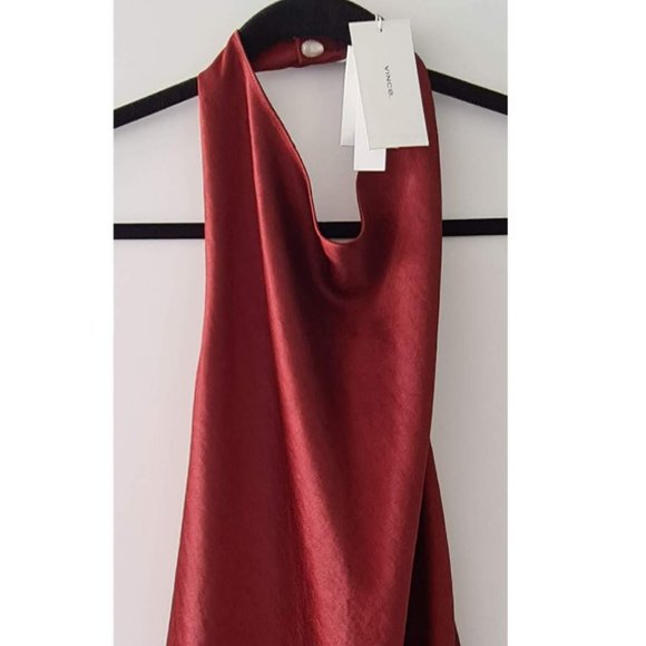 Vince Open Back Halter Blouse Size M Color Currant - Picture 4 of 5